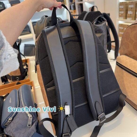 NWT Coach Men’s West Backpack In Blocked Signature Canvas CAB59 Sand/Tan - Picture 3 of 9